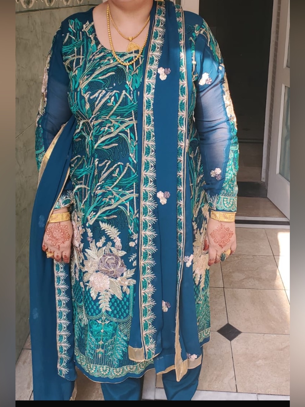 Teal Embroidered Pakistani Salwar Kameez